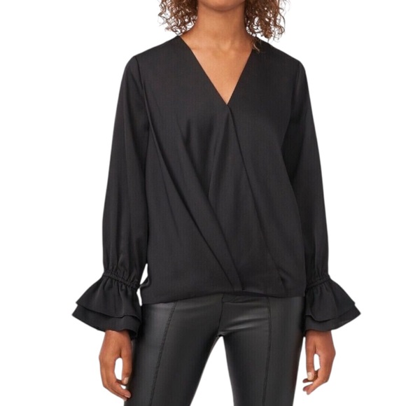 VINCE CAMUTO WRAP FRONT BLOUSE DOUBLE CUFF WOMENS LONG SLEEVE BLUE COLOR SIZE M - Picture 6 of 13